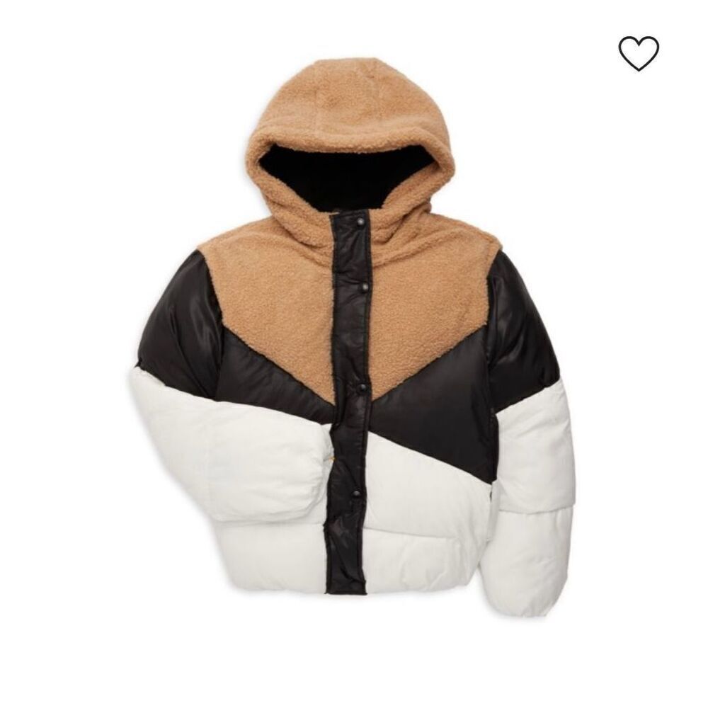 Sam Edelman Faux Sherpa Colorblock Puffer Jacket